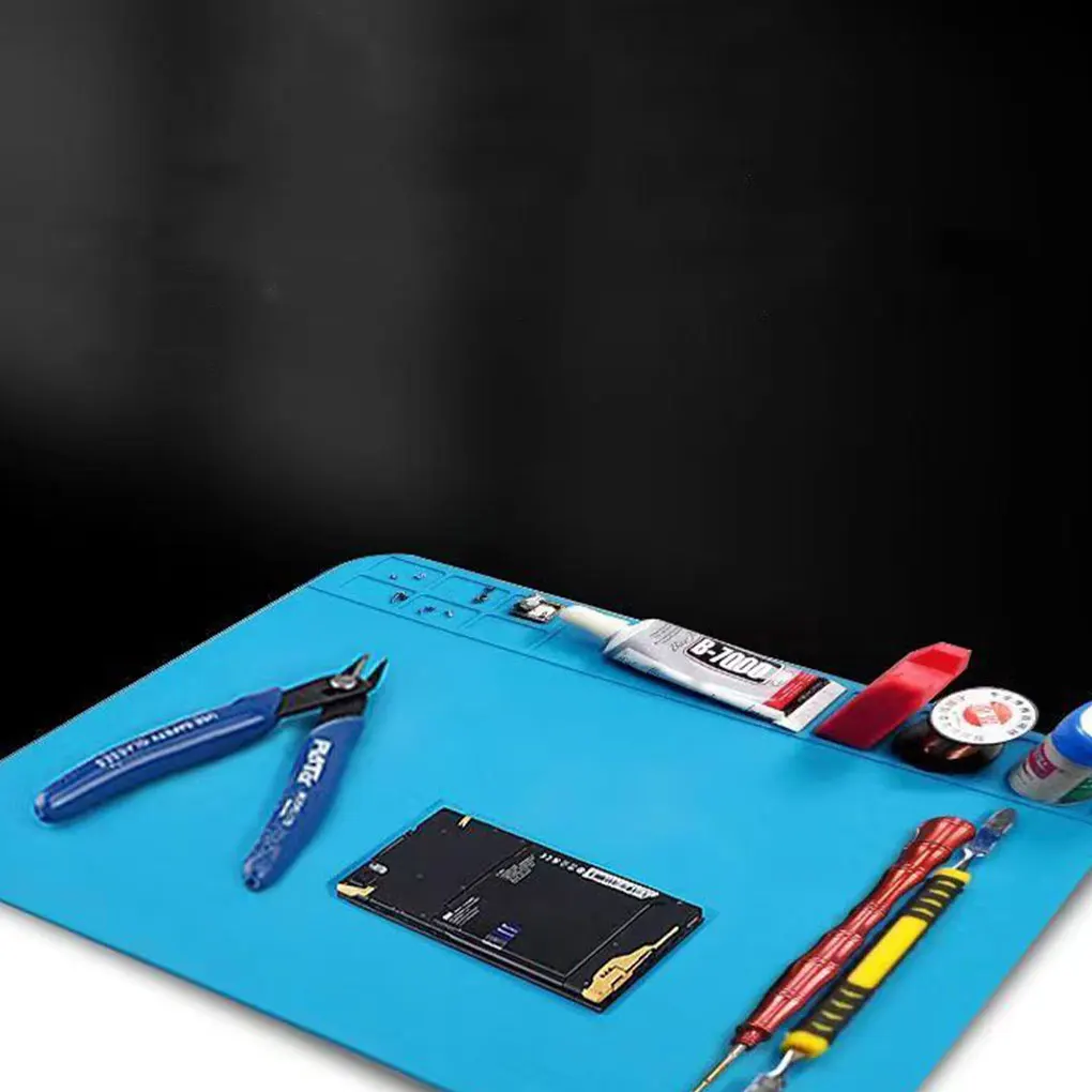 

Light Blue Well Organized Electronics Repair Mat Sturdy And Durable Silicone Pad High Temperature