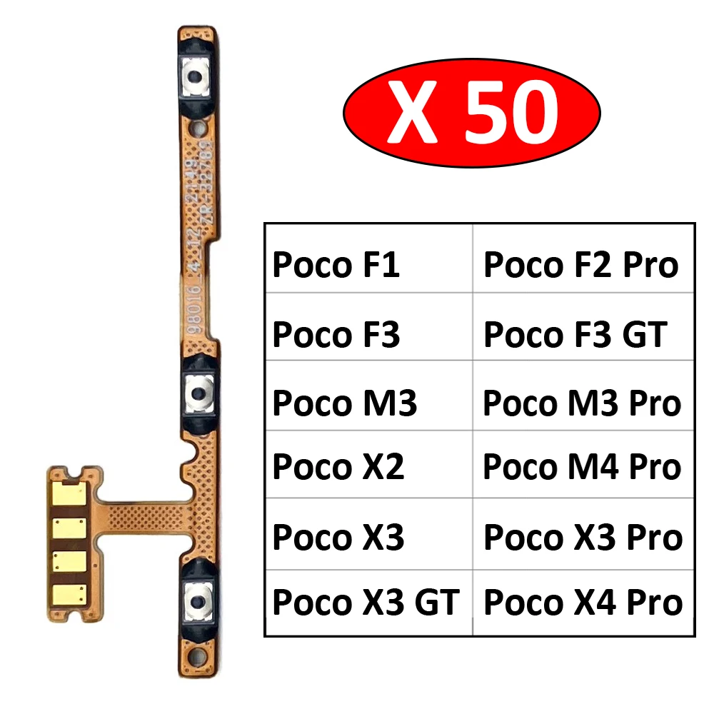 

50Pcs/Lot, Volume Button Power On Off Button Flex Cable For Xiaomi Poco F1 F2 F3 M3 M4 X3 GT X4 X3 Pro NFC 4G 5G