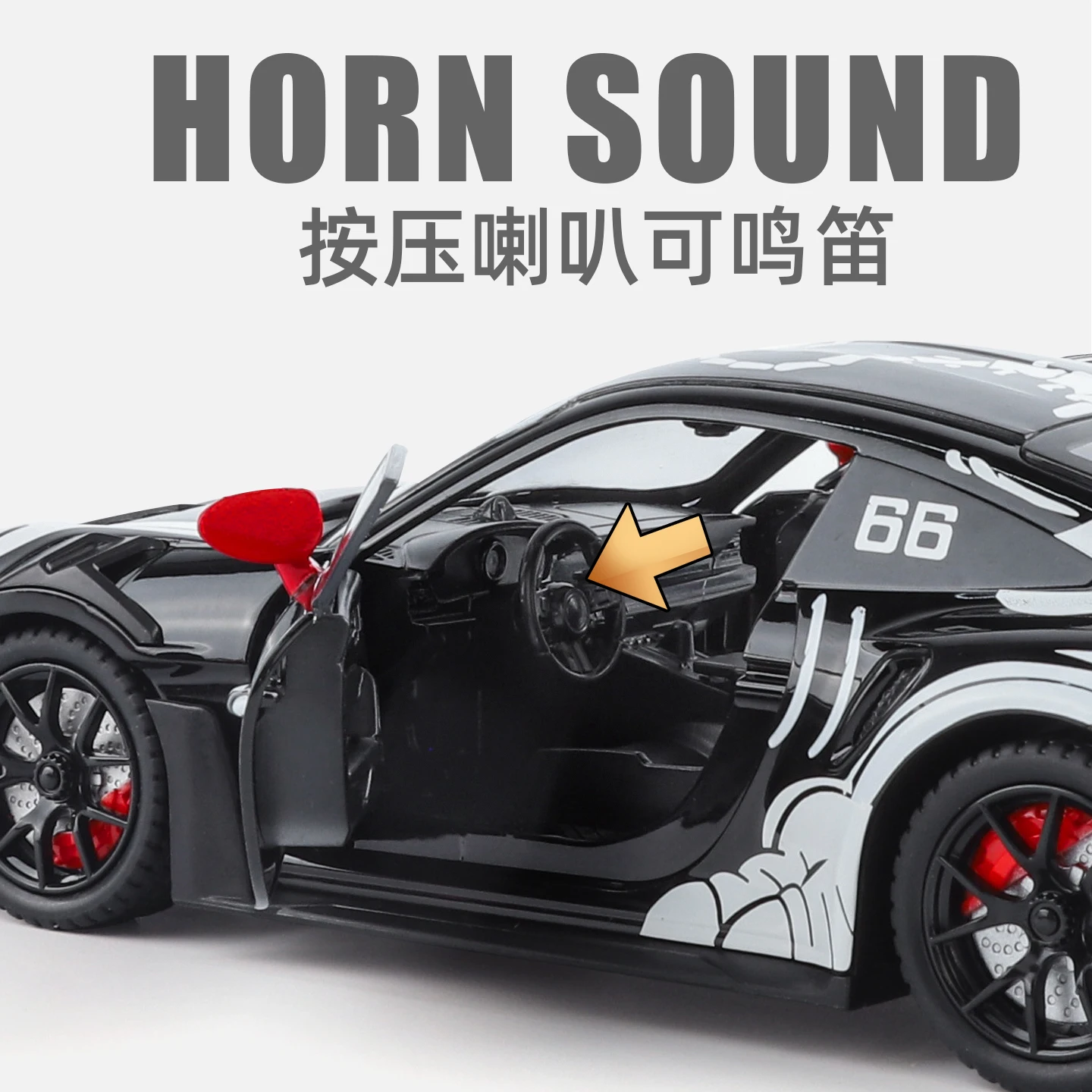 1:24 911 GT3 RS Tyrannosaurus Rex Painted Modified Racing Alloy Metal Diecast Model Car Simulation Miniature Holiday Toy view 3