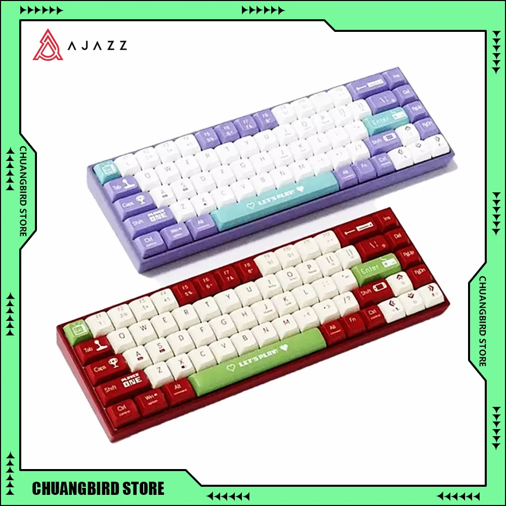 AJazz AK680 68-клавишная беспроводная механическая клавиатура, двухрежимная эргономичная механическая игровая клавиатура 2,4G/BT5.0, горячая замена, красная/чайная ось