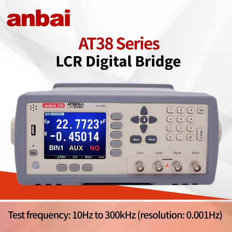 

ANBAI AT3818/3810A/3816A precision LCR digital bridge with continuous frequency range of 10Hz~300kHz and resolution of 0.001Hz.