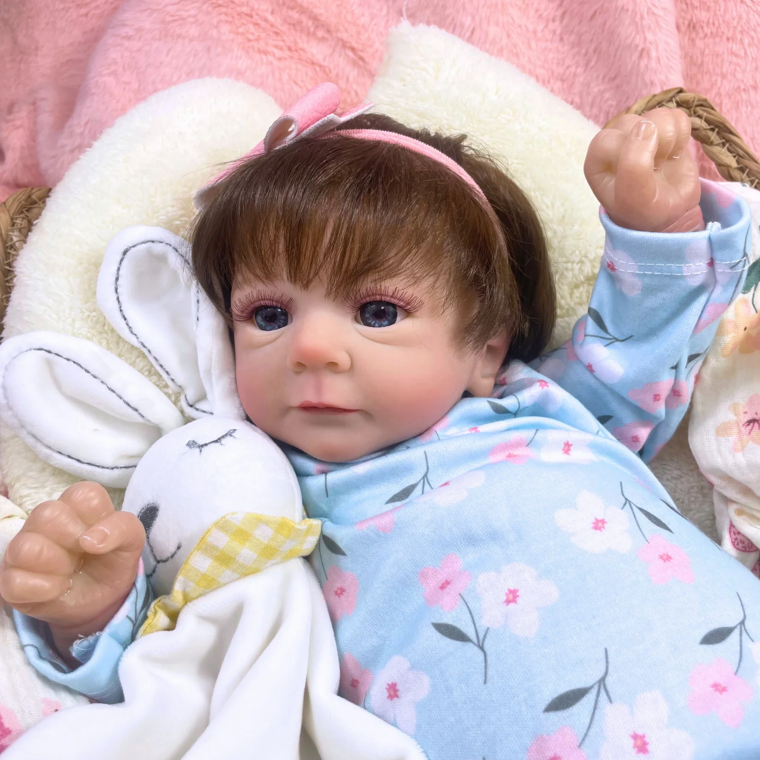 Felicia – poupée bébé Reborn de 18 pouces, nouveau-né, yeux bleus ouverts, cheveux doux enracinés à la main, ton de peau 3D, veines visibles, jouet cadeau