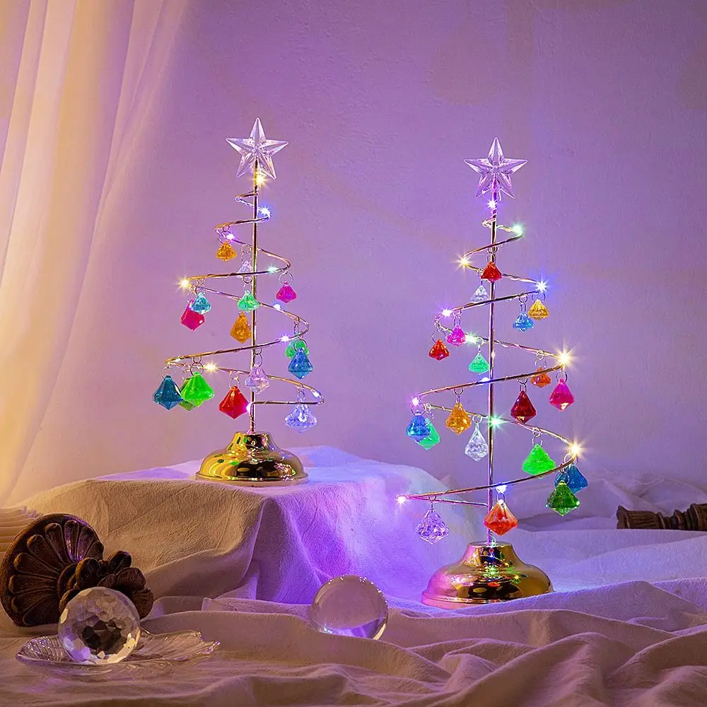 Crystal Pendant Christmas Tree Lamp 3 Size Optional Multicolor Night Light Scene Ornament LED Luminous Table Decoration Lamp