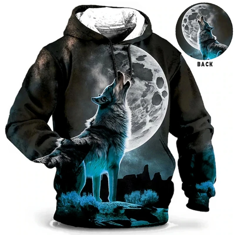 

Vintage Men's Sweatshirt 3d Printed Tops Fashion Animal Wolf Graphic Long Sleeve Hoodies Men's Oversized Streetwear Pullover Tee