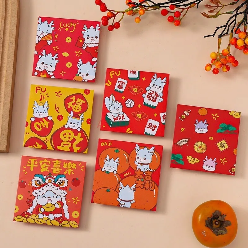 6pcs Year of Red Envelope New Year's Cartoon Red Bag Creative Spring Festival Hongbao