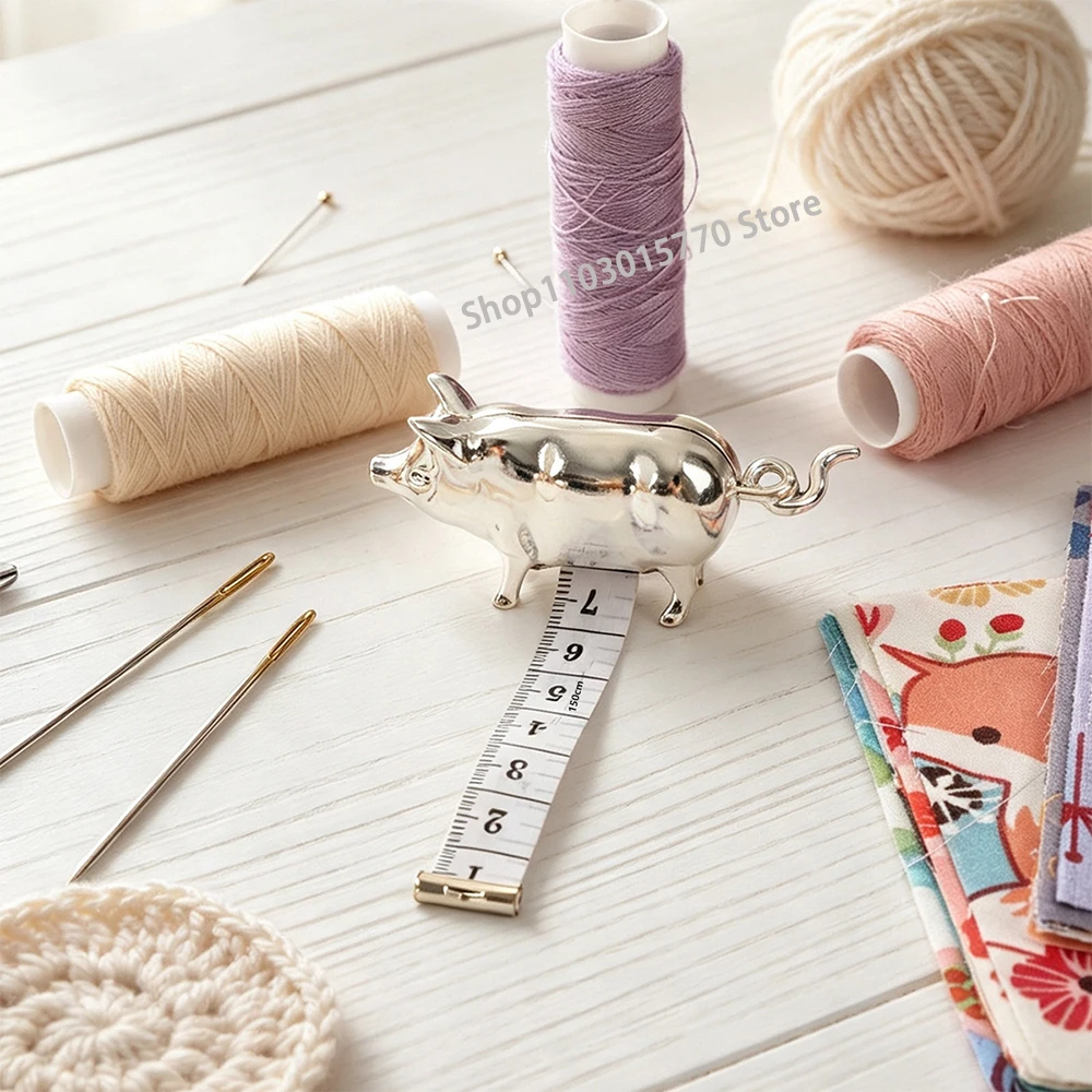 Sewing Gauge Ruler - Мини-рулетка в форме свинки, винтажная металлическая