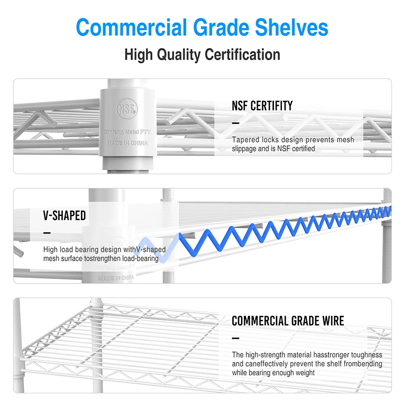 3 Tier Wire Shelving Unit, 1050 LBS NSF Height Adjustable Metal Garage Storage Shelves, Heavy Duty Storage Wire Rack Metal Shelv