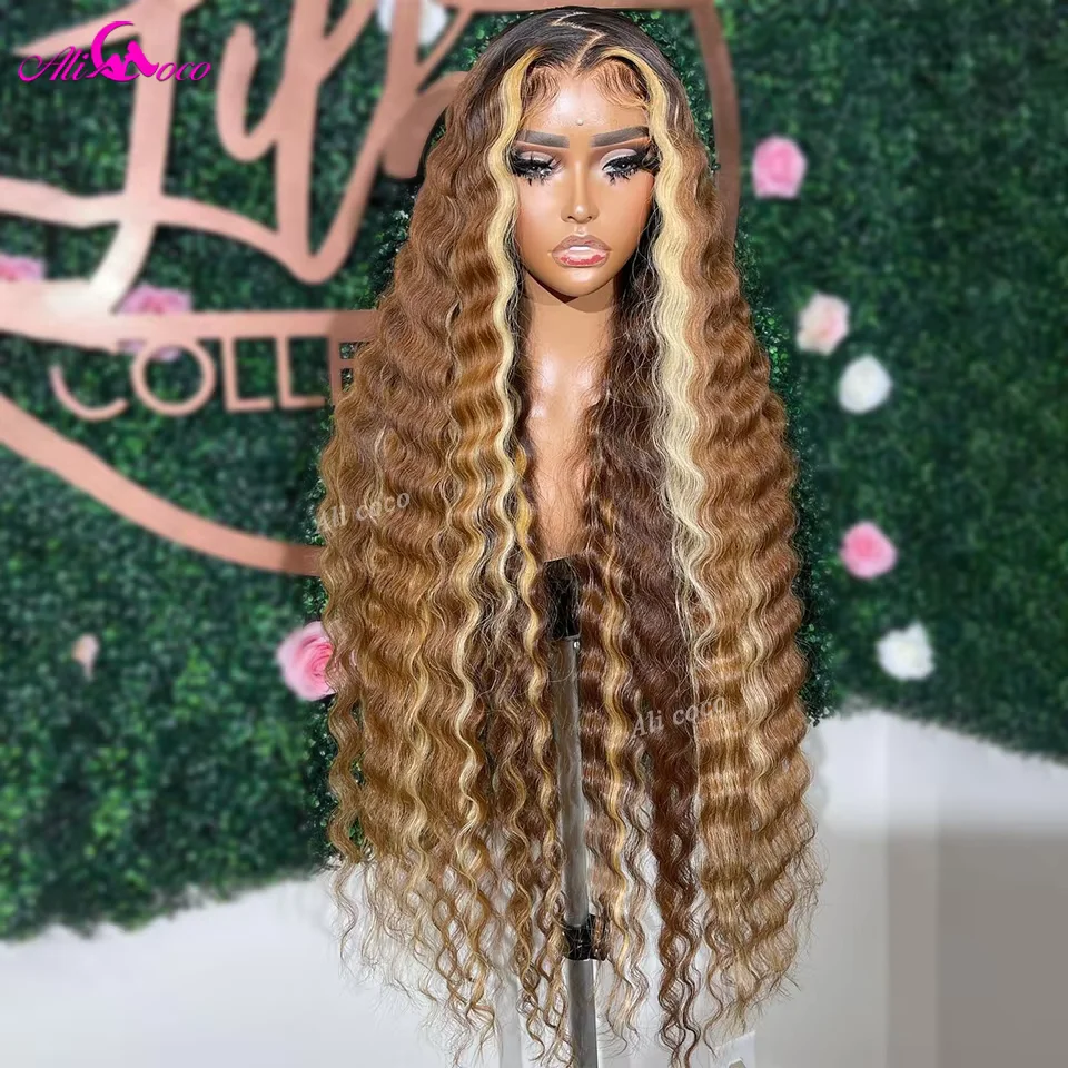 Ali Coco Highlight Blonde Loose Deep 13x4 Lace Frontal Wig Human Hair Malaysia Virgin Deep Wave Transparent Lace Front Wig