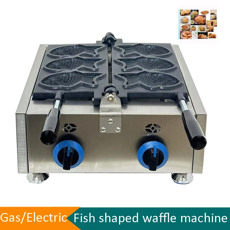 110 V/220 V ไฟฟ้าแก๊สปลารูปร่างปิดปากไอศกรีม Taiyaki Maker Taiyaki Maker 3PCS ปลารูปเครื่องทําวาฟเฟิล
