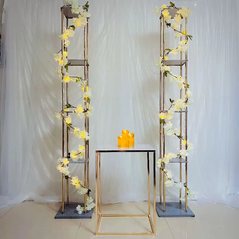 

Grand Event Outdoor Backdrops Decoration Wedding Engagement Stage Flower Arch Plinth Table For Cake Tower Candle Birthday Party