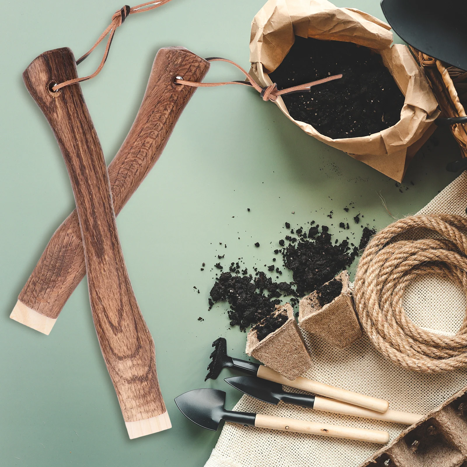 

2Pcs Short Curved Wooden Axe Handles Replacement Hatchet Hammer Solid Wood Durable Hanging Hole Axe Handles Short Curved