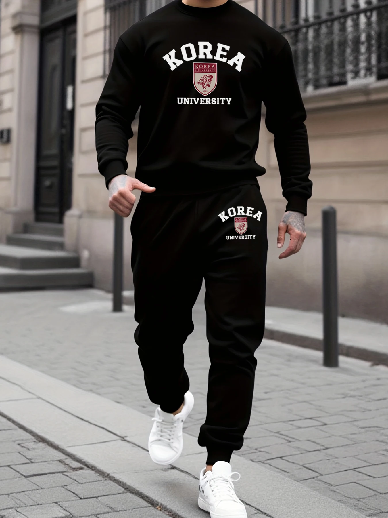 

Корейский университет, осенне-зимние флисовые мужские толстовки с принтом, спортивные штаны, спортивные уличные длинные брюки, свободные пуловеры для бега