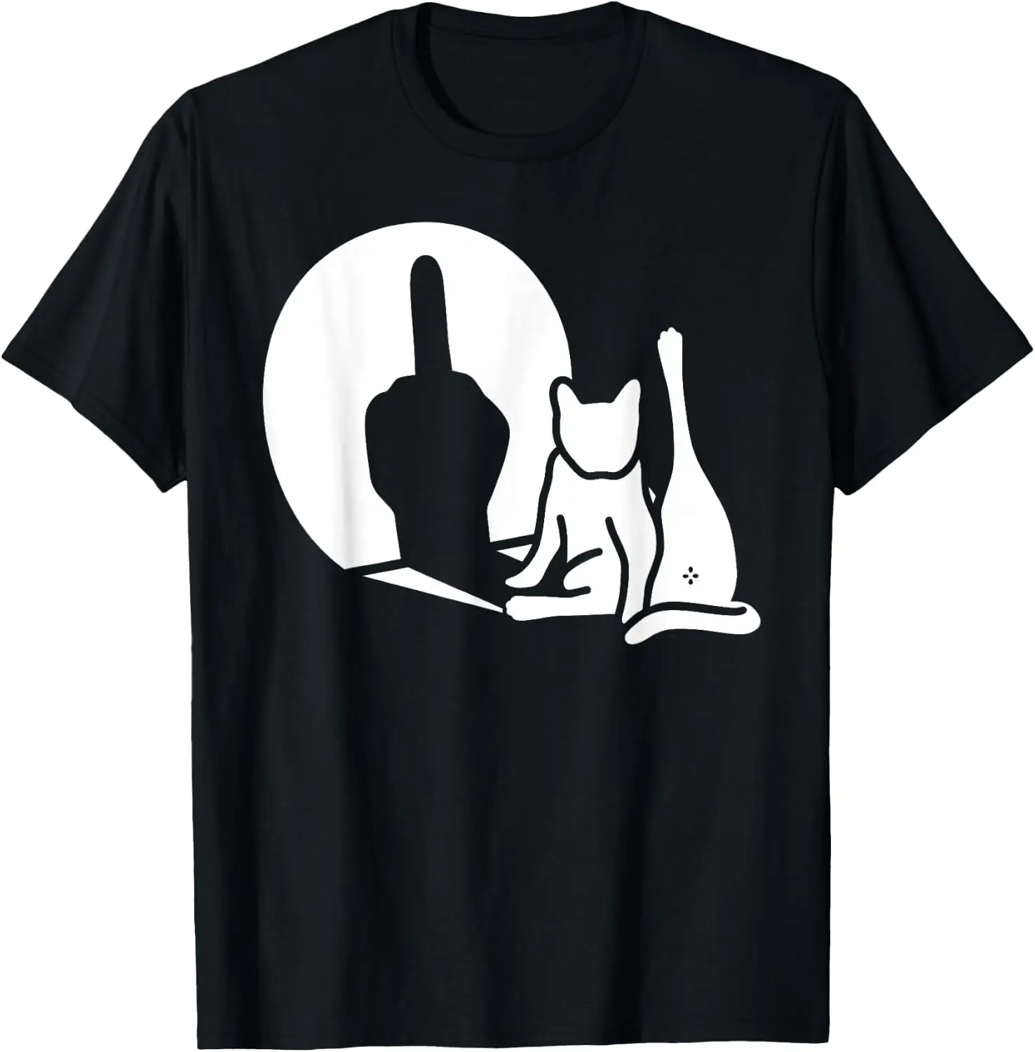 Cat Shadow Funny Middle Finger Gesture T-Shirt Men T Shirt vintage Cat Pattern Graphic Tee, Funny Cat Print Crew Neck Short-Sleeve Top, Casual Daily Wear Men Cotton T-Shirt.