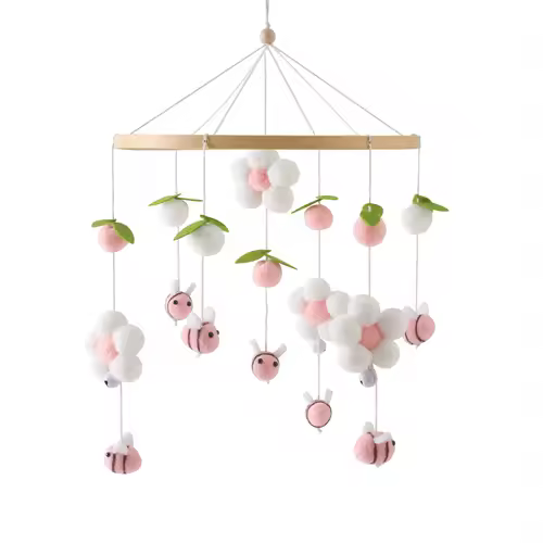 Wooden Crib Mobile Baby Bed Bell Rattle Toy Soft Felt Cartoon Bear Mobile bracket Newborn Music Box Bed Bell Hanging Bracket Toy - Image 17