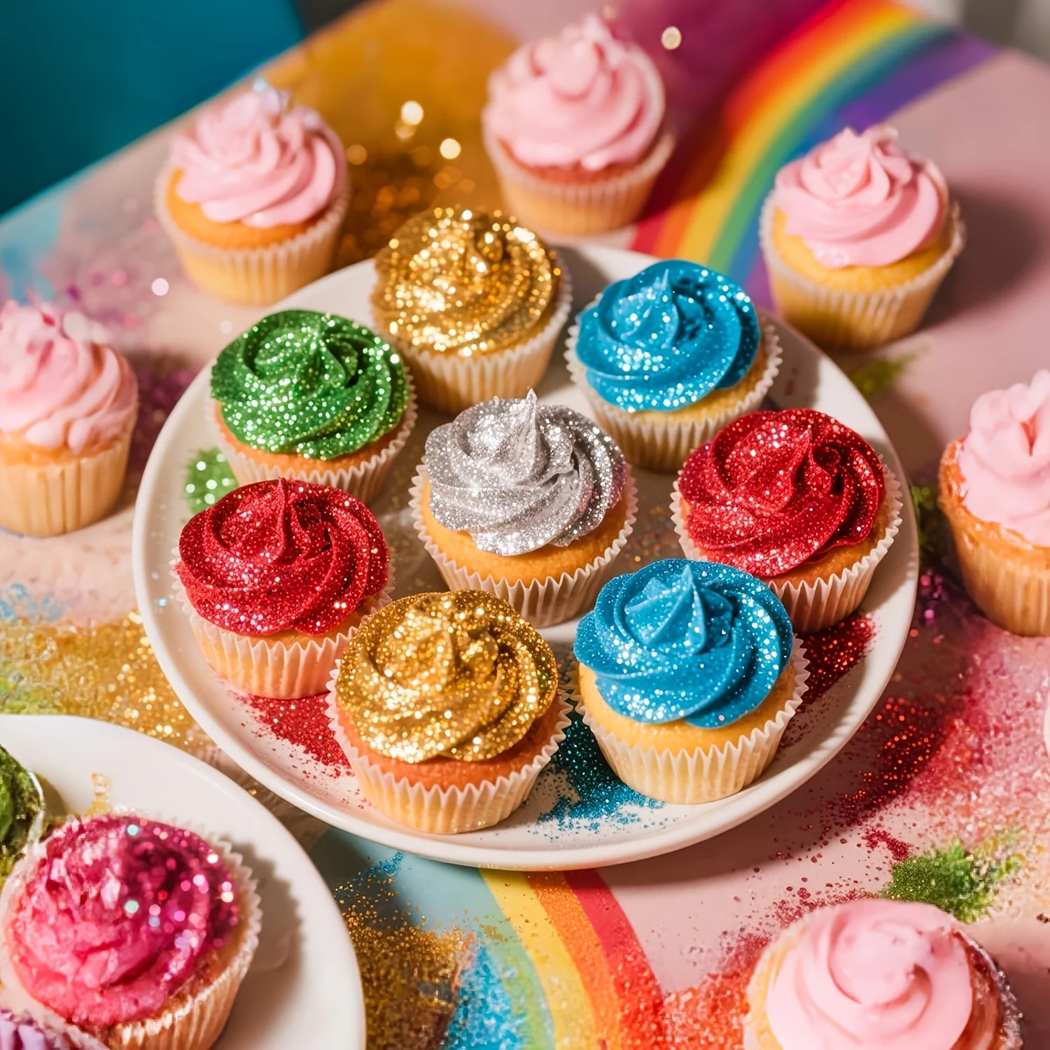 Regenbogen-Glitzer, Schillernde Rosa Streusel Kuchendekoration, Cupcake-Kekse Getränke Oster- und Muttertagsdekoration – Detail 2