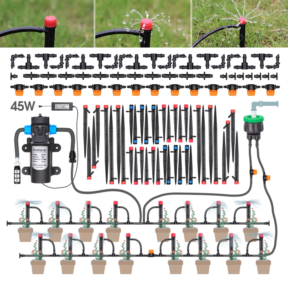 Самовсасывающий насос мощностью 45 Вт, автоматический спринклер 13 см, комплект системы полива, садовый автоматический мембранный насос, набор для внутреннего и наружного распыления