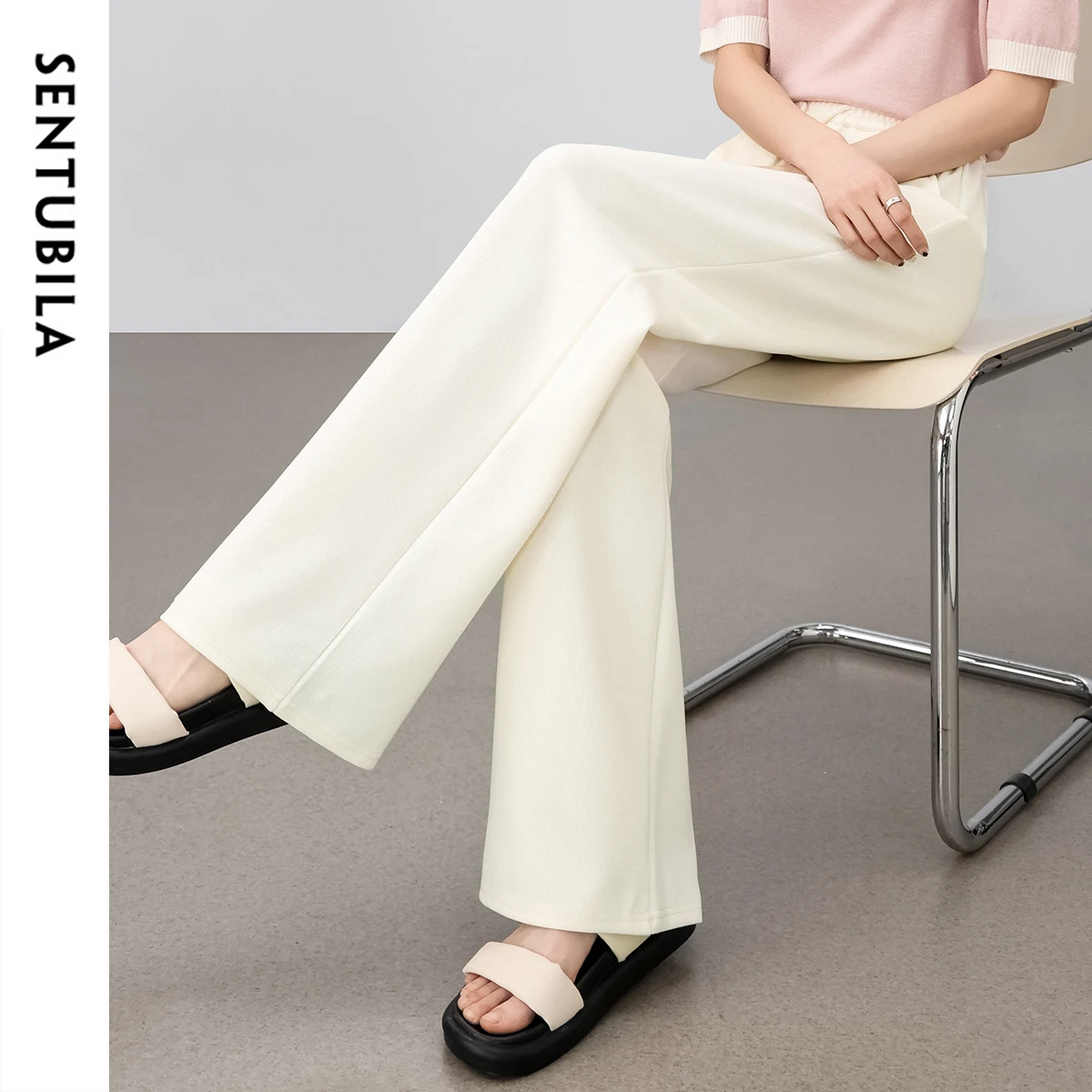 

SENTUBILA Women's High Waist Sweatpants Casual Wide Long Pants 2025 Summer Fall Loose Fit Drawstring Knitted Trousers W52K80163