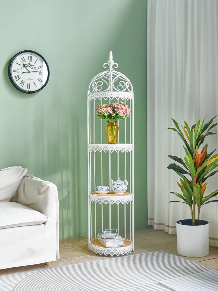 American retro imitation birdcage wrought iron old shelf landing against the corner multi-layer storage rack bedroom bathroom.