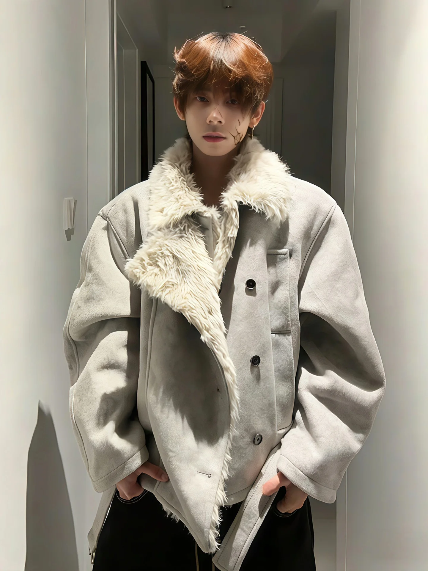 

Мужская утепленная хлопковая куртка с шерстяным воротником, зимнее теплое пальто, повседневное, приталенное, с длинными рукавами, на молнии, однотонное