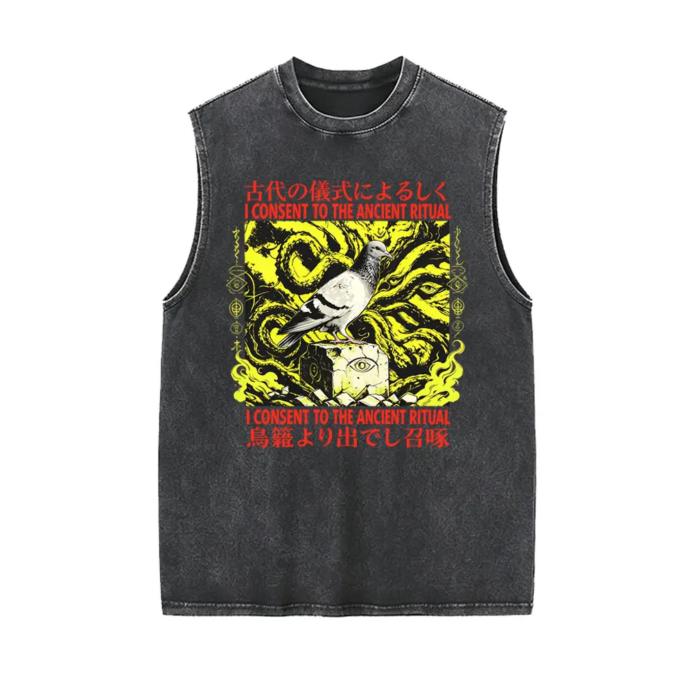 I Consent To The Ancient Ritual Funny Pigeon Vintage Washed Tank Tops Men Women Casual Cotton Oversized Sleeveless Vest T Shirt