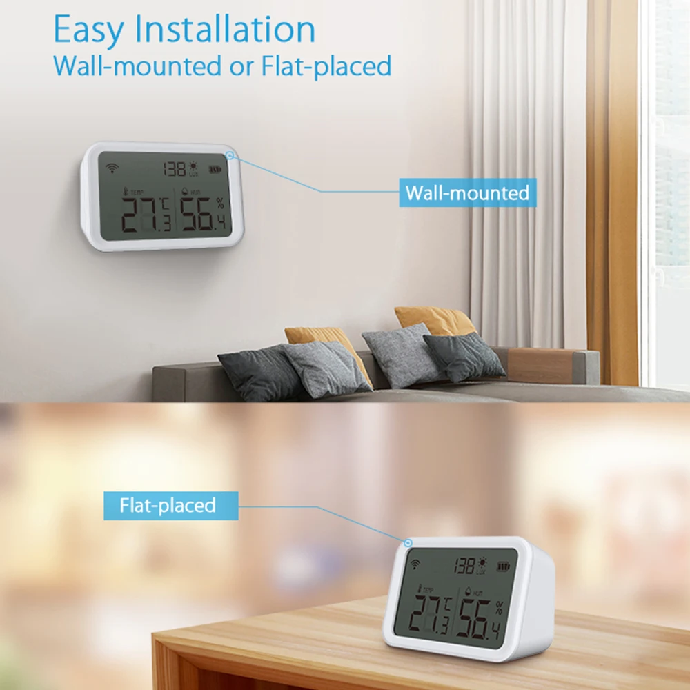 Tuya WiFi LCD Temperatura Wilgotność Lux Detektor światła 3 w 1 Higrometr Termometr Alexa Google Smart Life APP Zdalne sterowanie