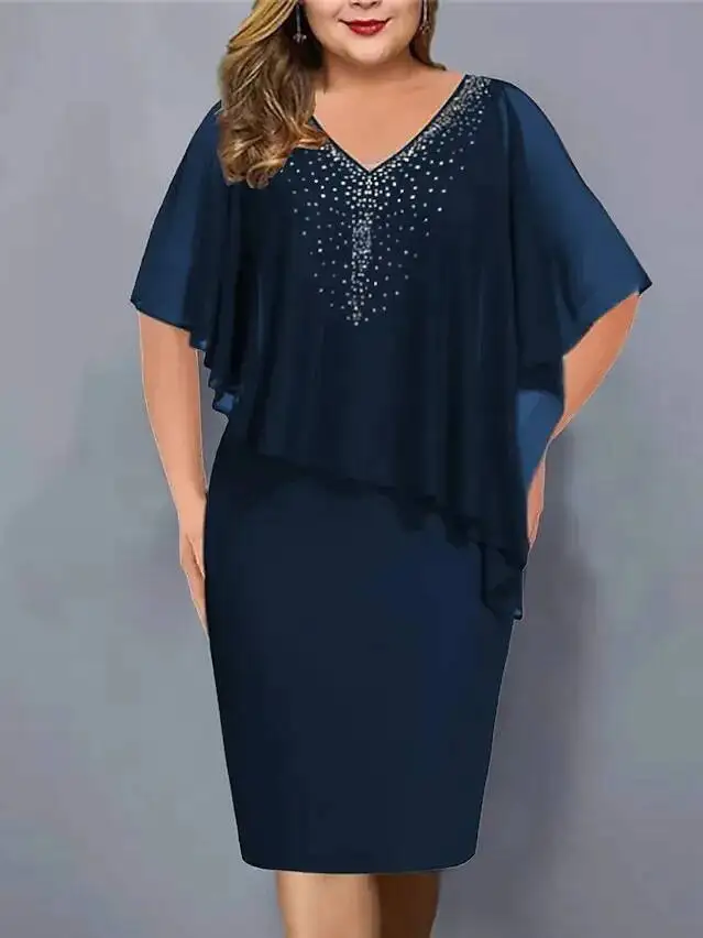 2025 nouvelle robe de soirée d'été élégante hauts à la mode décor usage quotidien moulante grande taille en mousseline de soie dame robe de Banquet t-shirt BT14