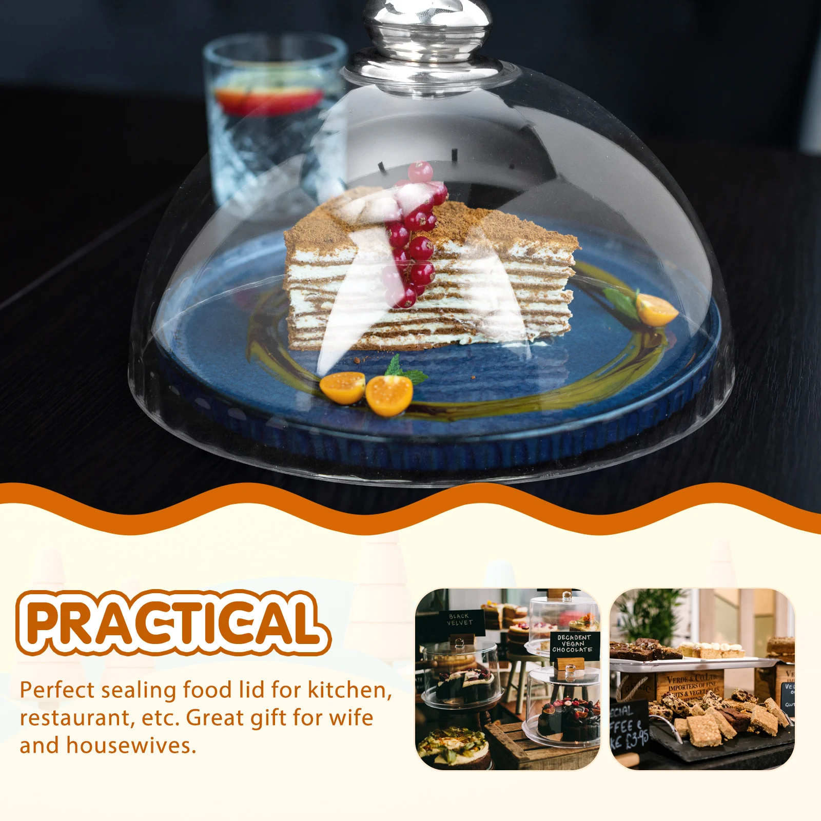 

Food Lid Covers Domed Cake Clear Chafing Dish Kitchen Protective Plate for Transparent