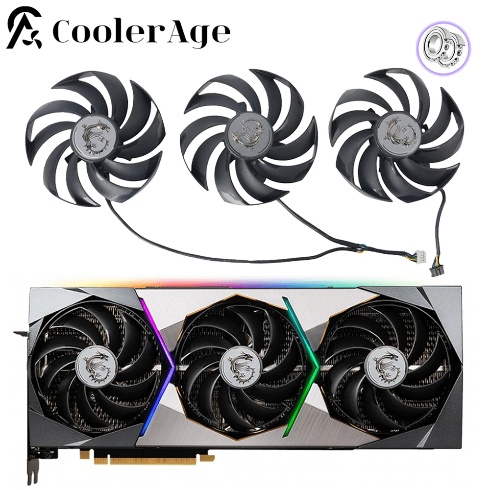 

Вентилятор для видеокарты MSI GeForce RTX 3070 3080 3090 3070Ti 3080 Ti 3090Ti 95 мм PLD10010B12HH, сменный охлаждающий вентилятор для видеокарты