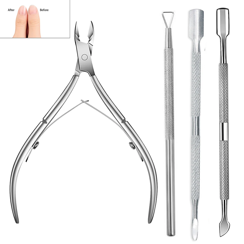 LINMANDA Nagelhautschneider mit Nagelhautschieber, Nagelhautzange, professionelle Maniküre-Werkzeuge, Edelstahl-Dual-End-Schieber
