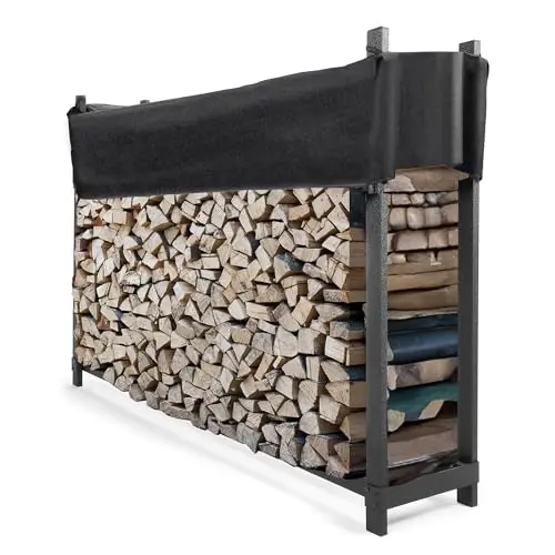 6FT Firewood Rack with Waterproof Cover for Outdoor Indoor Wood Log | Rack Holder Storage Stand Stacker Wood Pile