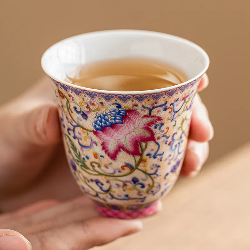 95MLChinese Enamel Color Smelling Cup Women's High-value Teacup Kung Fu Tea Tasting Cup Portable Master Cup Tea Set Accessories