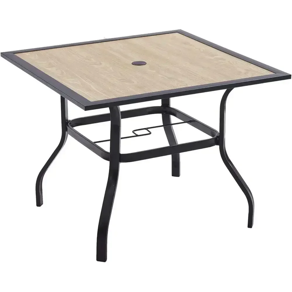 Grey 4-Seater Outdoor Metal Patio Dining Table with Umbrella Hole