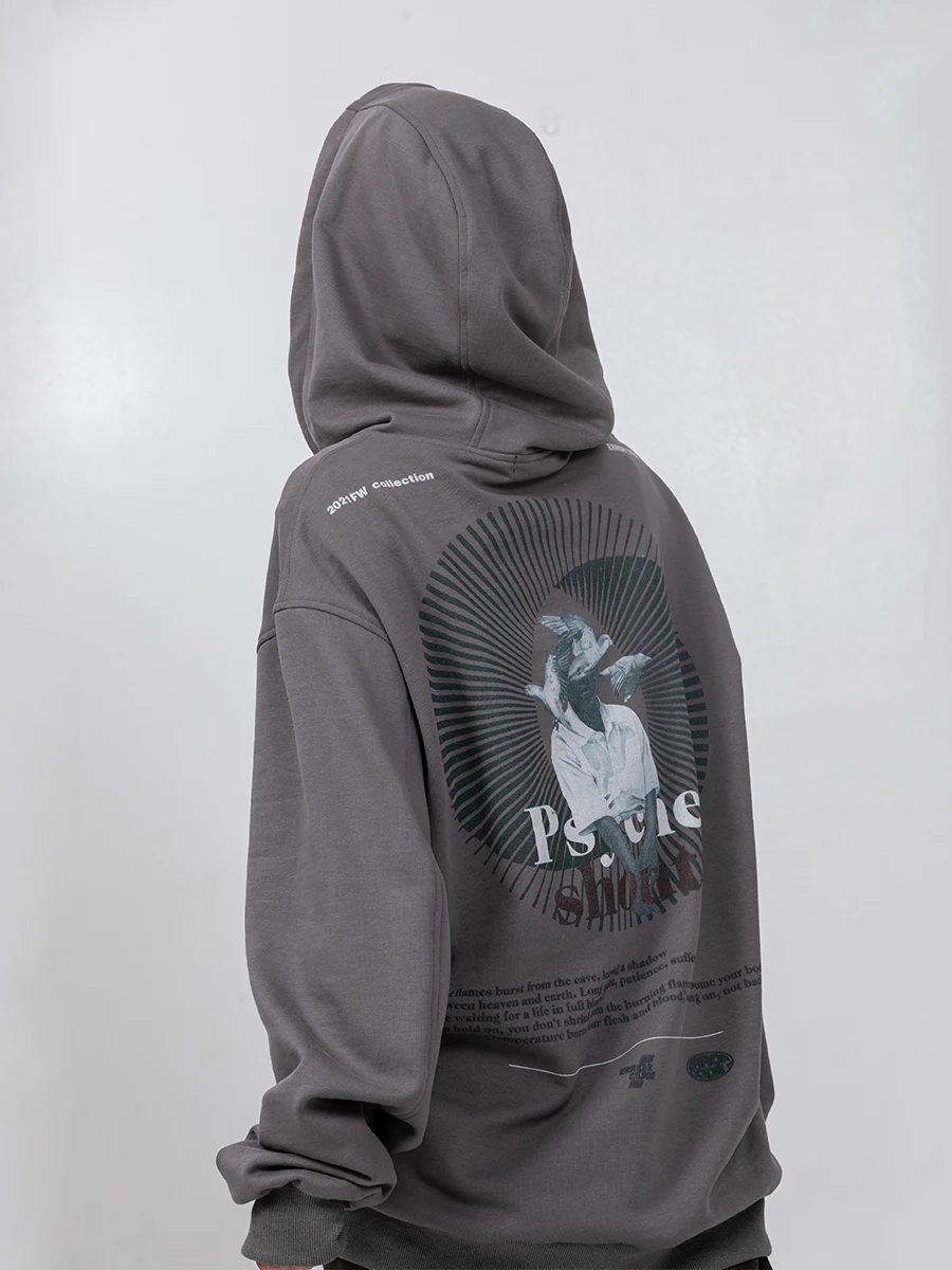 

Grey Hoodie Sweatshirt Men's Casual Loose Long Sleeve Printed Couple's Fashionable Autumn Spring Cotton Youth Popular Style