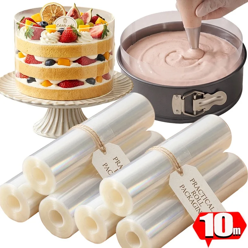 5/10M Clear PET Cake Collar Roll Transparent Mousse Baking Strip Food Grade Edging Film Height for DIY Pastry Decor Home Bakery