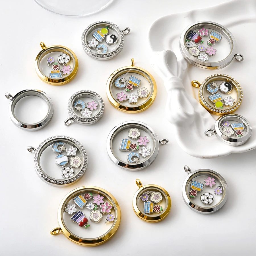 1Pc Stainless Steel Fillable Glass Memory Locket Pendant For Cremation Ashes Twist Round Floating Photo Medaillon кулон Jewelry