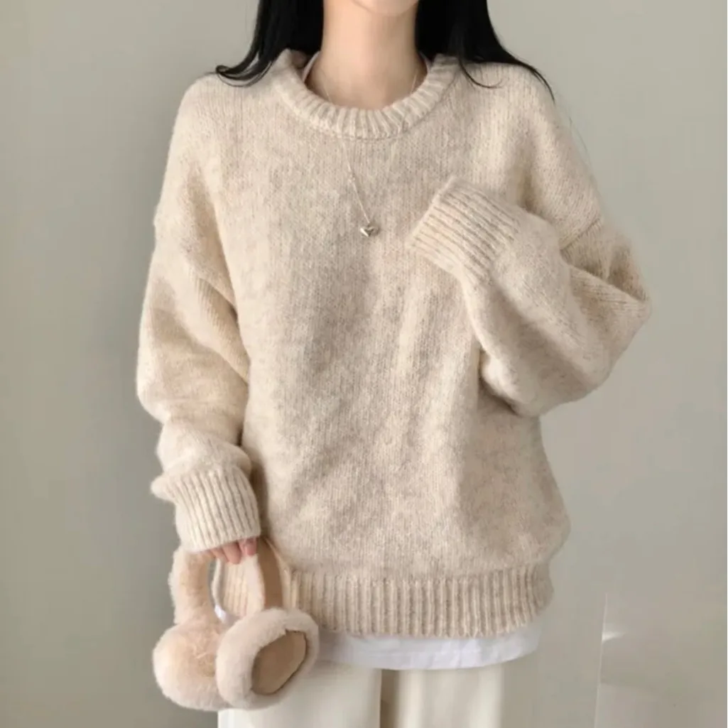 

Шикарный женский свободный вязаный свитер, мягкий уютный круглый топ Ne, универсальный для осени и зимы, удобный нежный слэ