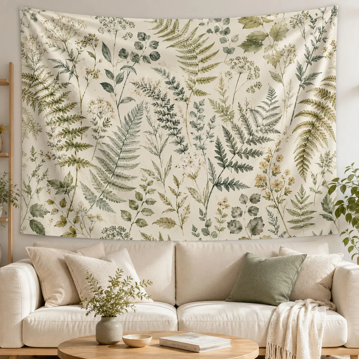 Botanical Fern Tapestry Green Leaves Wildflower Wall Hanging Boho Nature Wall Decor for Bedroom Living Room Dorm Home Decor Gift