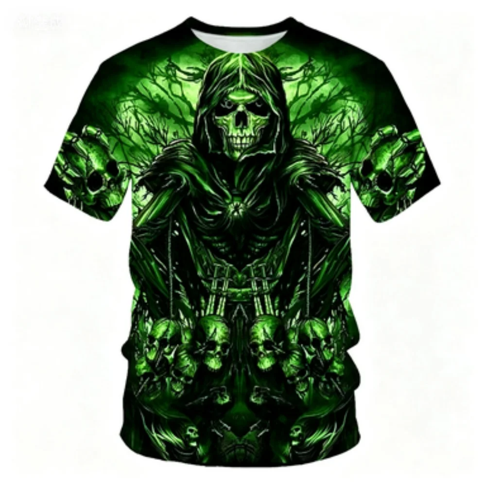 Trendy Grim Reaper Skull Print Short-sleeve T-shirt Casual Street Style Fashion Top Creative Graphic Tee