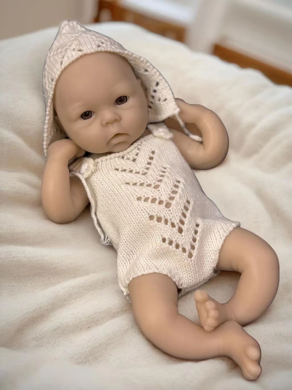 Ojos abiertos 33CM bebé reborn de silicona sólida niña muñeca Hanamde piel pintada boca abierta y muñeca recién nacida lavable
