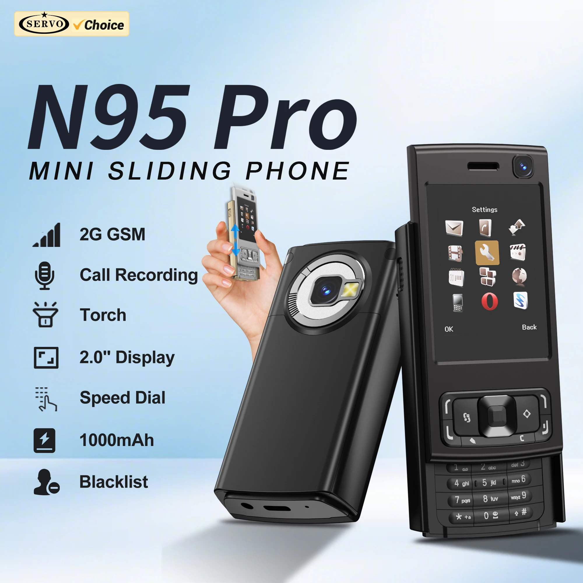 سيرفو N95 PRO شاشة منزلقة تسجيل مكالمات الهاتف المحمول ماجيك صوت مشغل MP4 سرعة الطلب القائمة السوداء راديو FM 2G ميزة الهاتف المحمول #1