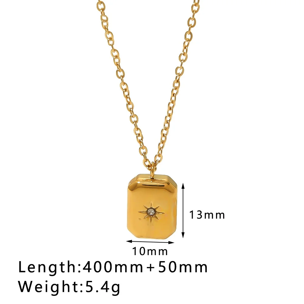 Einfache Edelstahl-Geometrische Quadratische Anhänger-Halskette für Damen, Retro-Zirkon-Stern-Halskette, Trendiger Schmuck-Accessoire – Detail 5