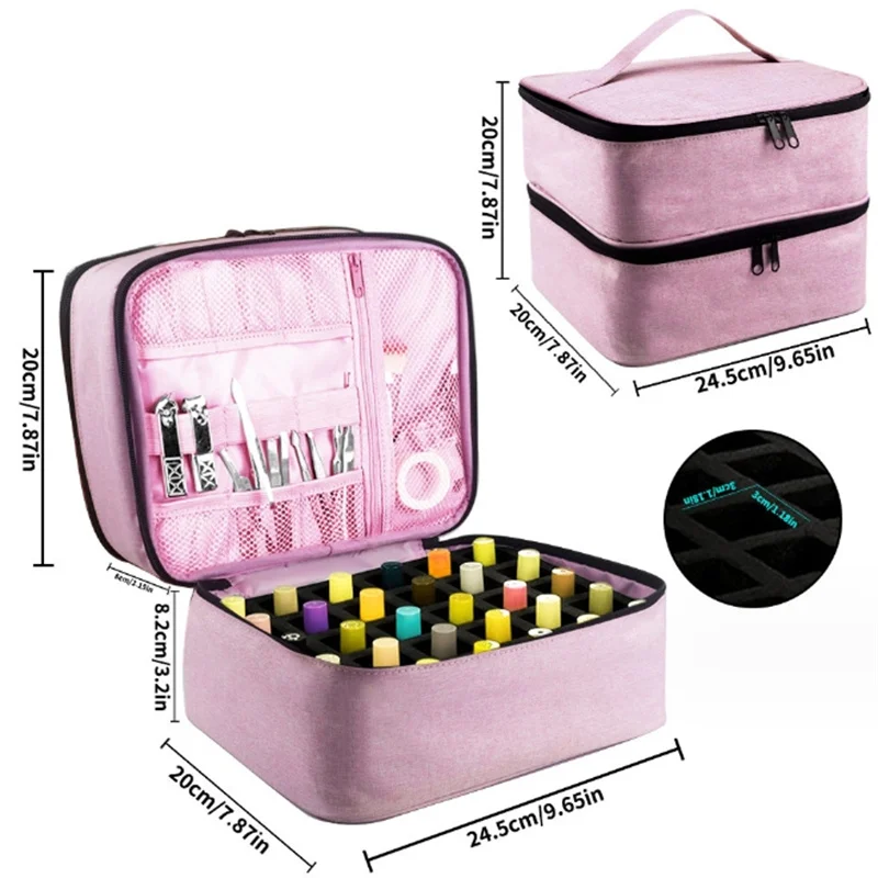 Borsa da viaggio per Organizer per borse cosmetiche rosa a due strati di grande capacità 30 bottiglie custodia per olio essenziale borsa per smalto