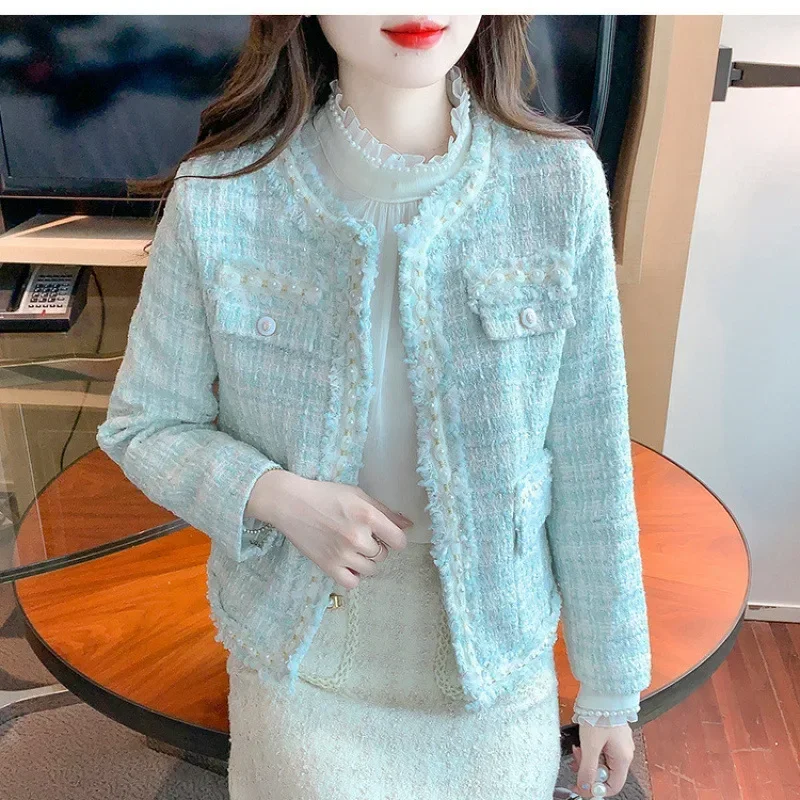 

Элегантная короткая куртка во французском стиле, женская весенне-осенняя модная красивая куртка с небольшим ароматом и круглым вырезом