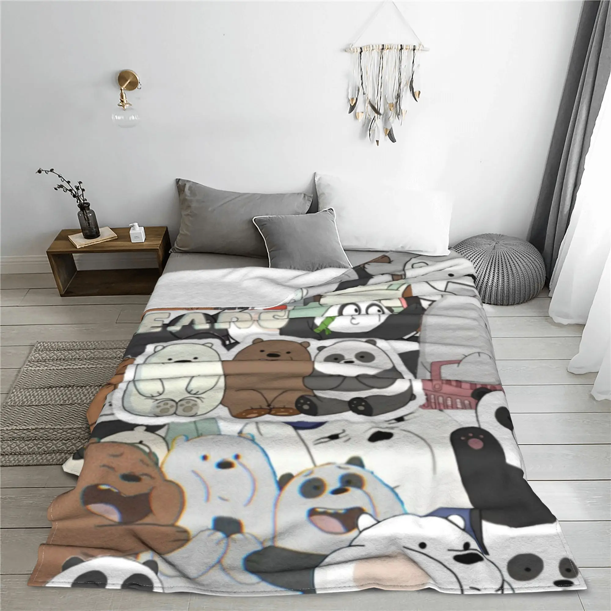 We Bare Bears Kawaii Cartoon Blankets Grizzly Panda Ice Bear Flannel Throw Blanket Sofa Decoration Soft Warm Multifunction Quilt