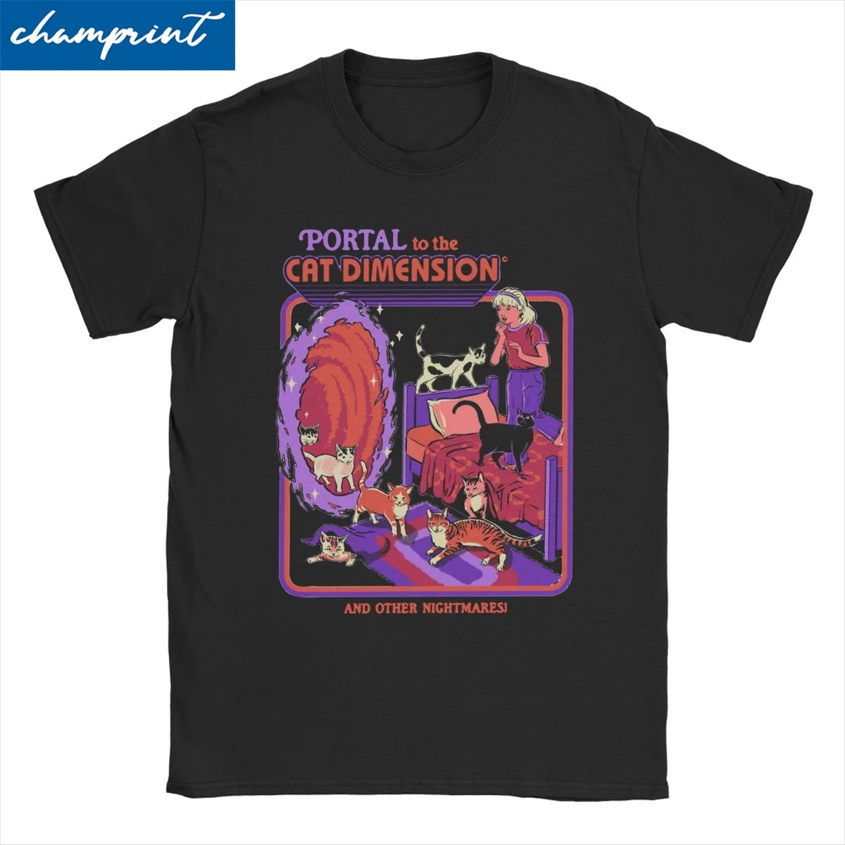 The Cat Dimension Men Women T Shirts Science Fiction Portal Vintage Horror Tee Shirt Crewneck T-Shirt 1Cotton Summer Clothes