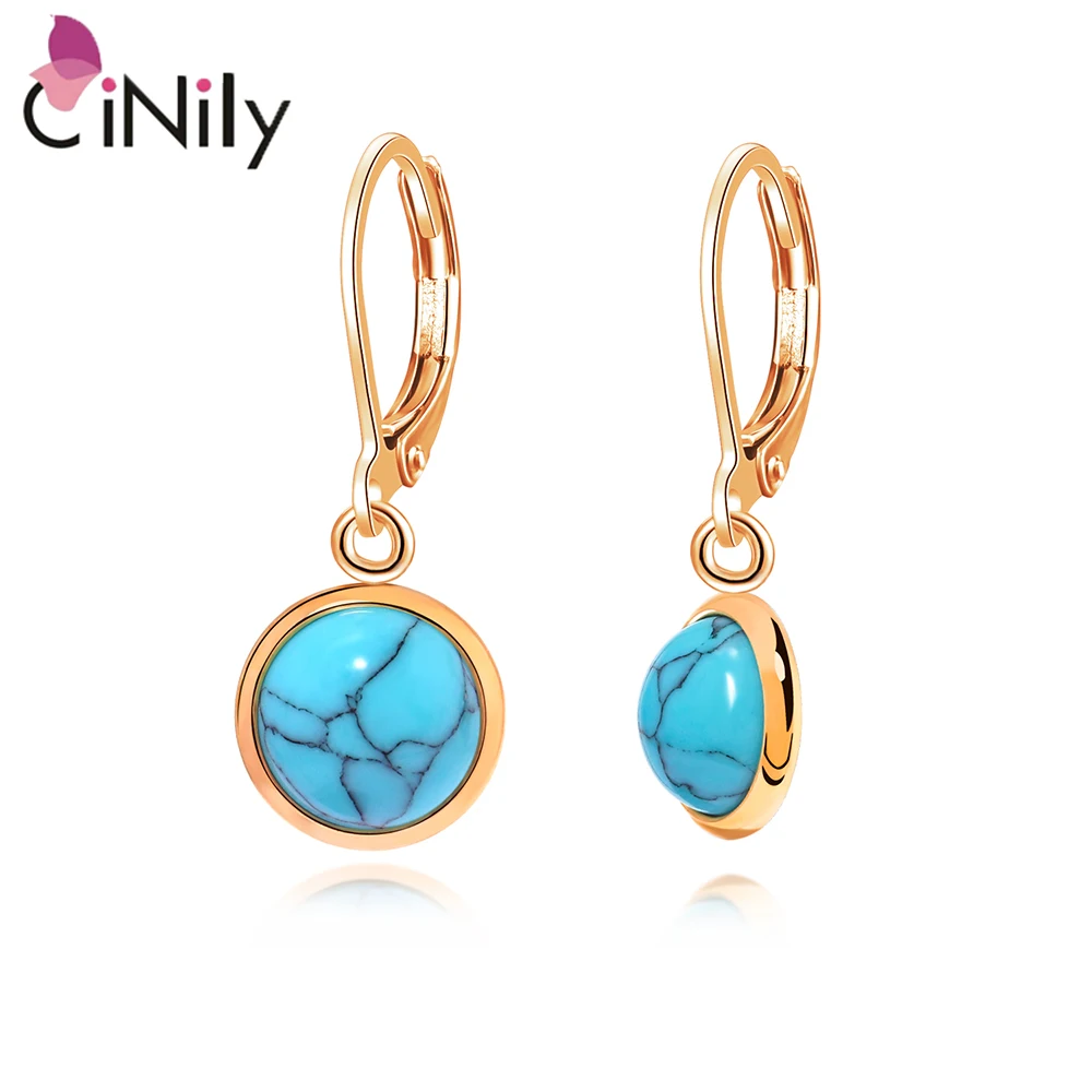 CiNily Vintage Drop Earrings Turquoise Stone Silver Plated Yellow Gold Color Earring For Women Luxury Jewelrys Wholesale