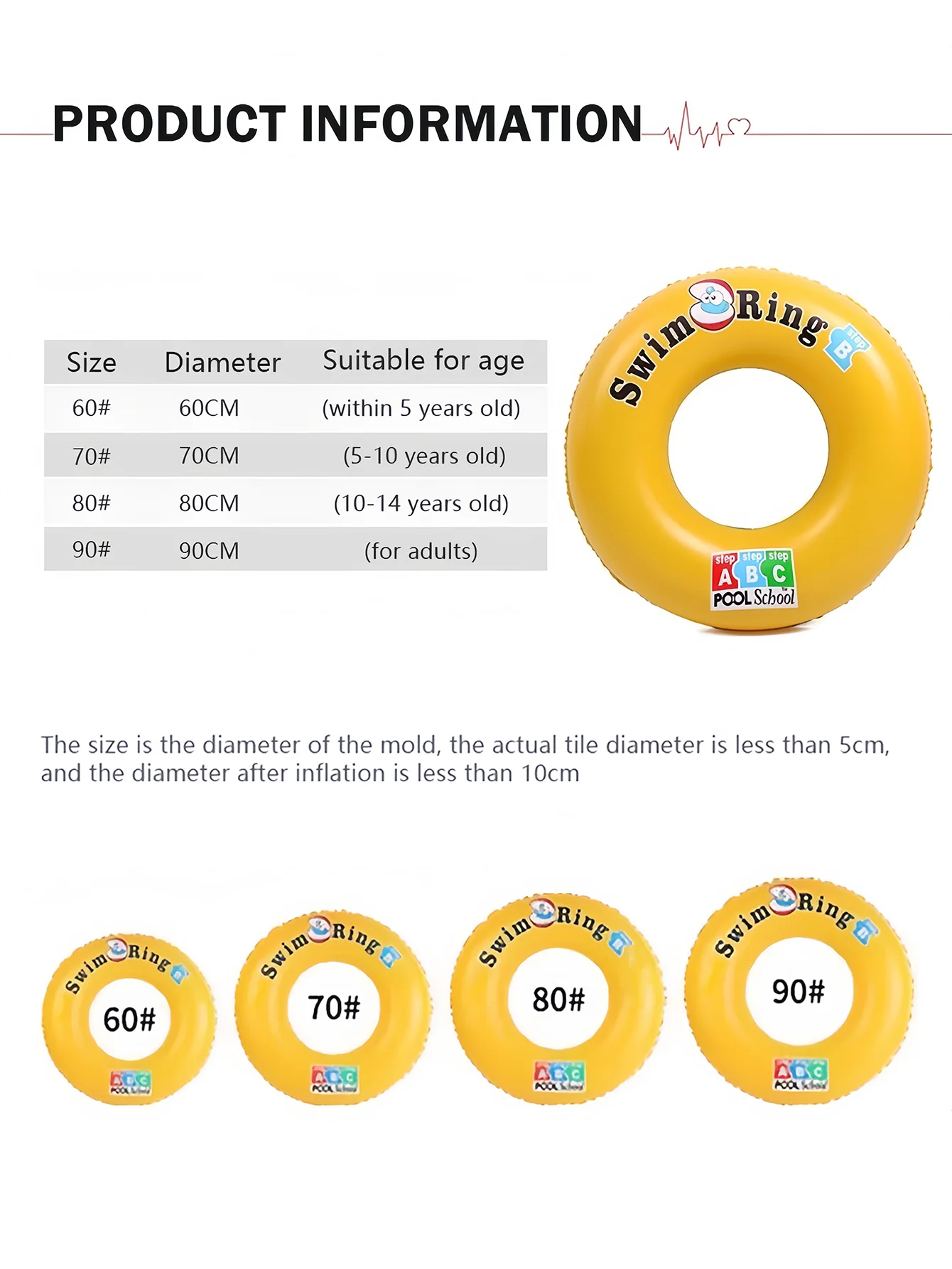 Nieuwe grensoverschrijdende populaire ABC gele zwemring met handvatten, schattige oksel drijvende ring, verdikte PVC zwembadvlotter,
