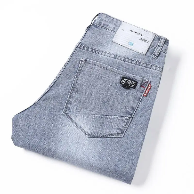 

Лето 20%, новые джинсы-бермуды, мужская одежда, корейские эластичные тонкие прямые брюки, синие рабочие брюки, мужская уличная мужская одежда