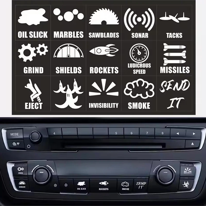 15pcs/Set White/red Car Switch Button Stickers Dashboard Console Label Decals PVC Self-Adhesive Car Interior Decor Accessories