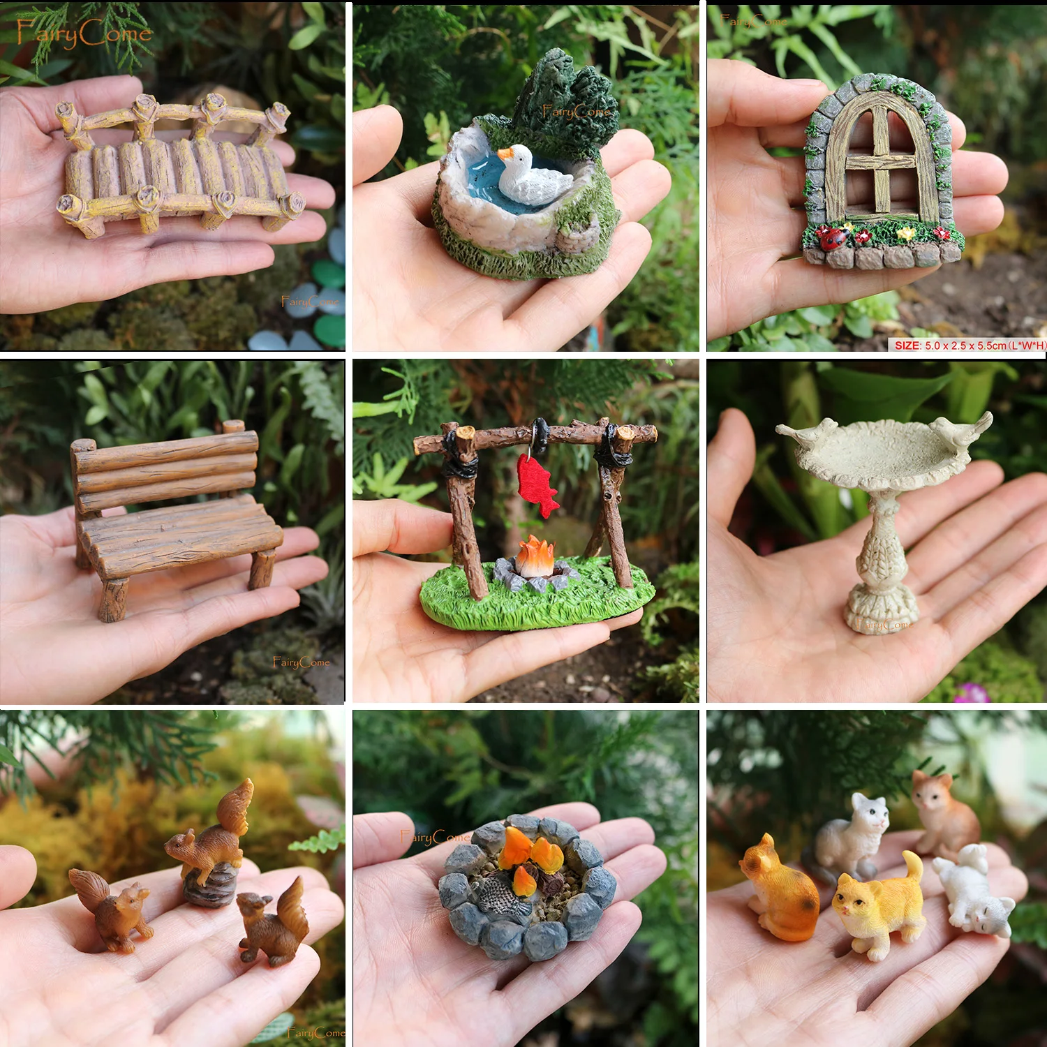 Lote de miniaturas de jardín de hadas, puente de banco, decoración de pájaros, estatuas al aire libre, Mini accesorios, figuras de jardín en miniatura de hadas a granel